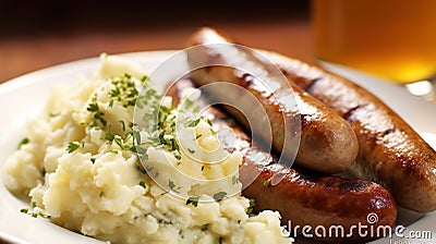 Delicious German Oktoberfest Bratwurst Close-Up AI Generated Cartoon Illustration