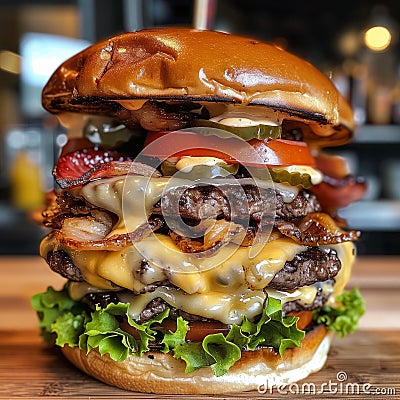 a delicious and gigantic spring burger Stock Photo