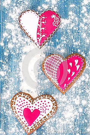 Delicious gingerbread hearts for Valentine`s Day Stock Photo