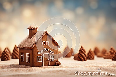 Delicious Gingerbread House with Copy Space AI Generated Cartoon Illustration