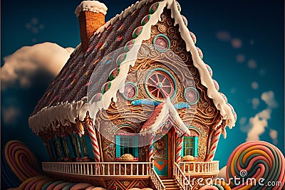 Delicious gingerbread house with icing and candy Stock Photo