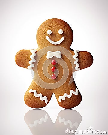 Delicious Gingerbread Man Cookie on a Clear and Crisp Background AI Generated Cartoon Illustration