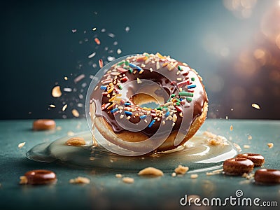 Delicious glazed doughnut is a soft, fluffy. yeasted dough that is deep-fried, coated glaze of powdered sugar Stock Photo