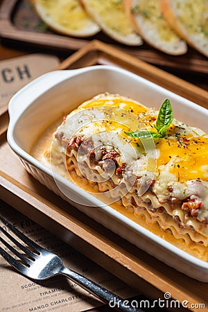 Delicious Golden brown Beef Lasagne Stock Photo