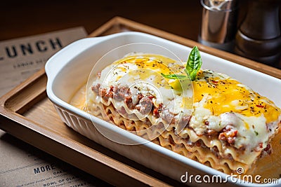 Delicious Golden brown Beef Lasagne Stock Photo