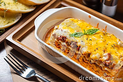 Delicious Golden brown Beef Lasagne Stock Photo