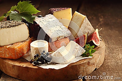 Delicious gourmet cheese platter Stock Photo