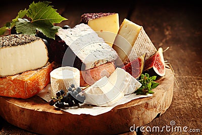 Delicious gourmet cheese platter Stock Photo