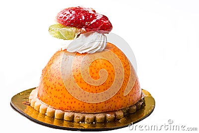 Delicious gourmet dessert orange mousse cream cake Stock Photo