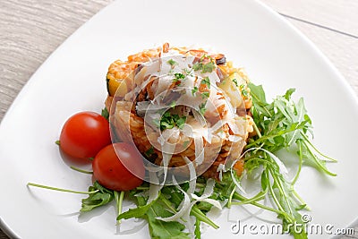 Delicious gourmet risotto with seafood Stock Photo