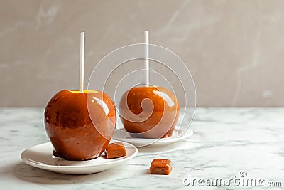 Delicious green caramel apples Stock Photo