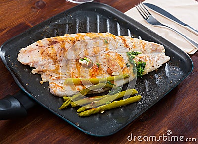 Delicious grilled bass with asparagus Stock Photo