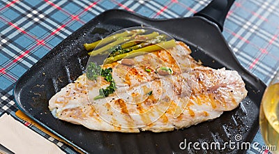 Delicious grilled bass with asparagus Stock Photo