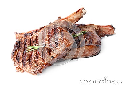 Delicious grilled beef steaks isolated Stock Photo