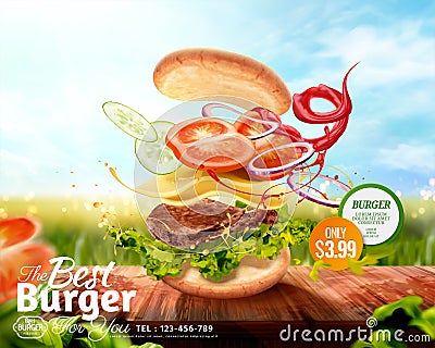 Delicious hamburger ads Vector Illustration