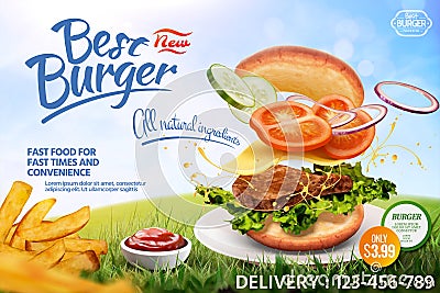 Delicious hamburger ads Vector Illustration