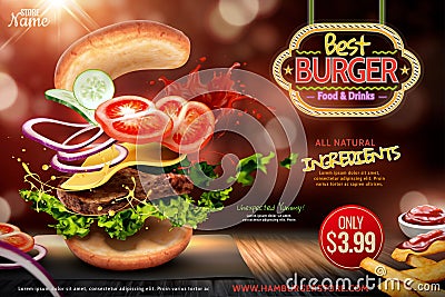 Delicious hamburger ads Vector Illustration