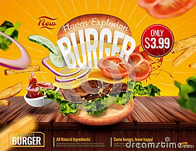 Delicious hamburger ads Vector Illustration