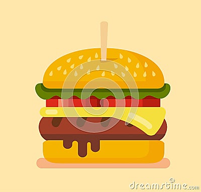 Delicious hamburger. Vector flat Vector Illustration
