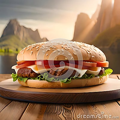 Delicious hamburger - ai generated image Stock Photo