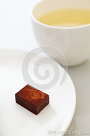 Delicious handmade sweet chocolate with green tea Stock Photo