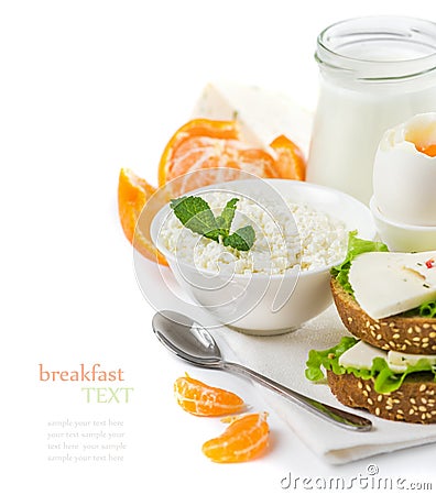 Delicious healthy breakfast of fresh dairy products Stock Photo