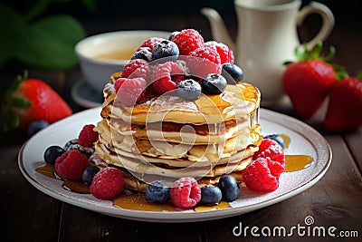 Delicious Healthy breakfast pancake plate. Generate Ai Stock Photo