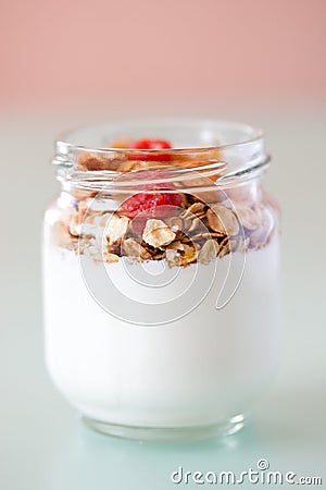 Delicious and healthy yogurt with granola Stock Photo