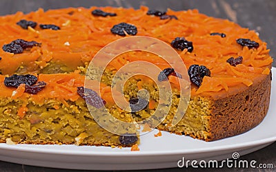 Delicious home made cake with fruits and cream. Stock Photo