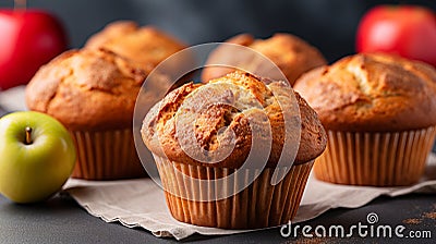 delicious homemade apple cinnamon muffins easy recipe concept on blurred background Stock Photo