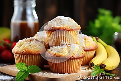 Delicious homemade banana muffins easy recipe for a scrumptious bakery style dessert Stock Photo