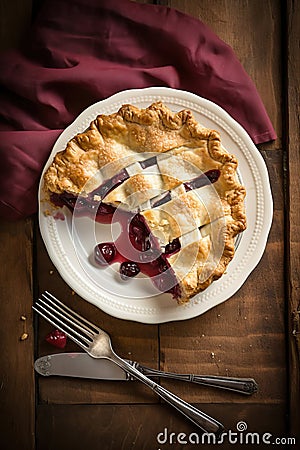 Delicious Homemade Cherry Pie with Flaky Crust Stock Photo