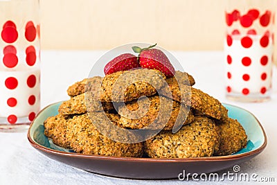 Delicious homemade cookies and milk. Stock Photo