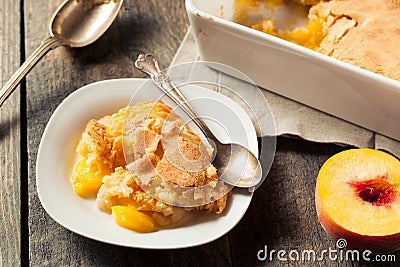 Delicious Homemade Peach Cobbler Stock Photo