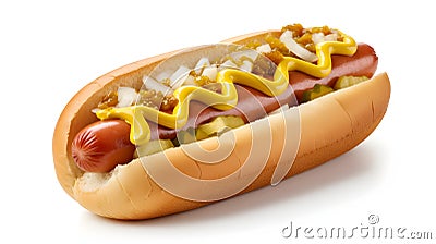 Delicious hot dog with mustard and relish Stock Photo