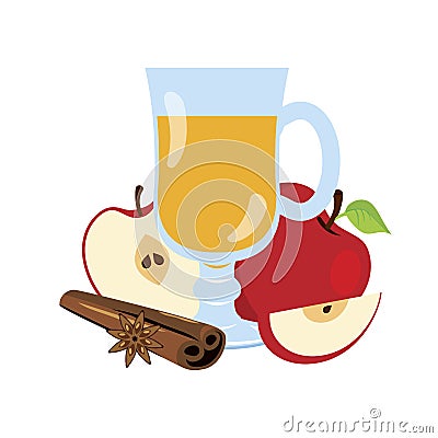 Delicious hot drink with apples, cinnamon and star anise icon vector Vector Illustration