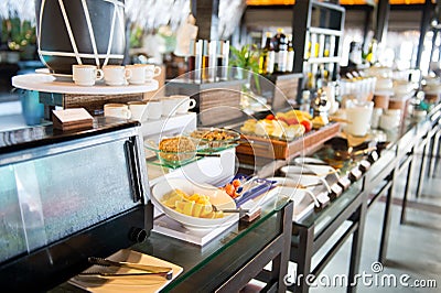 Delicious hotel restaurant allinclusive buffet with tasty food Stock Photo