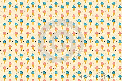 Delicious ice cream pattern texture vector on a cream color background. Cone ice cream repeating pattern design with colorful Vector Illustration
