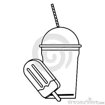 Delicious ice lolly icon cartoon and frozen ice shaved in black and white Vector Illustration