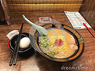 Delicious Ichiran ramen. Ichiran is a Japanese ramen food-service business specializing in tonkotsu ramen Editorial Stock Photo