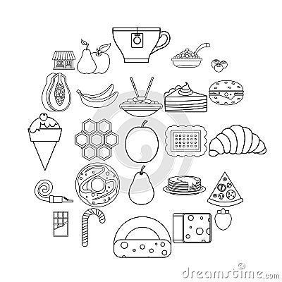 Delicious icons set, outline style Vector Illustration