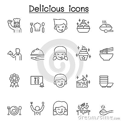 Delicious icons set in thin line style Vector Illustration