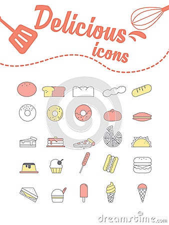 Delicious Icons Set On White Stock Photo