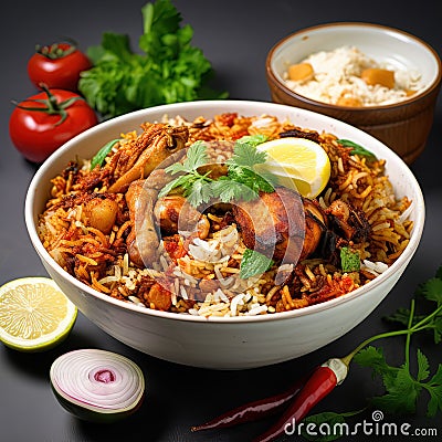 Delicious Indian Spicy Chicken Biryani Stock Photo