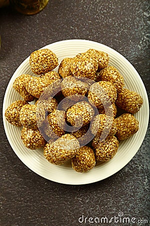 Delicious Indian vegetarian sweets- sesame balls, Stock Photo