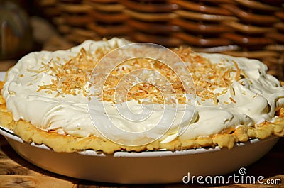 Delicious inviting homemade traditional coconut cream pie Stock Photo