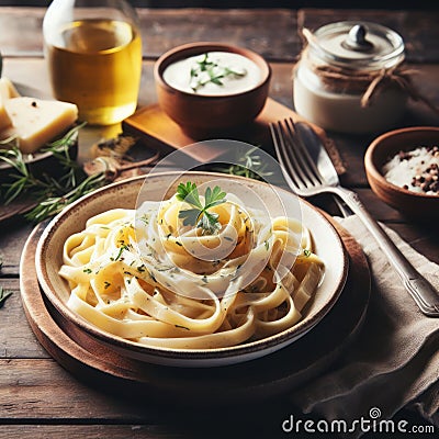 delicious italian fettucine alfredo Stock Photo