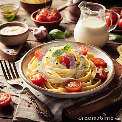 delicious italian fettucine alfredo Stock Photo