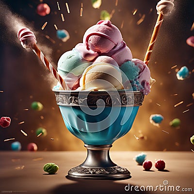 Delicious Italian gelato is a frozen dessert that is made with milk, sugar, and other flavorings Stock Photo