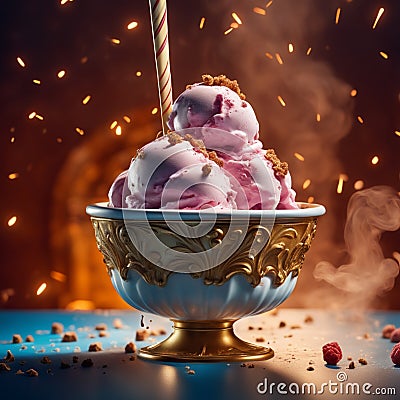 Delicious Italian gelato is a frozen dessert that is made with milk, sugar, and other flavorings Stock Photo